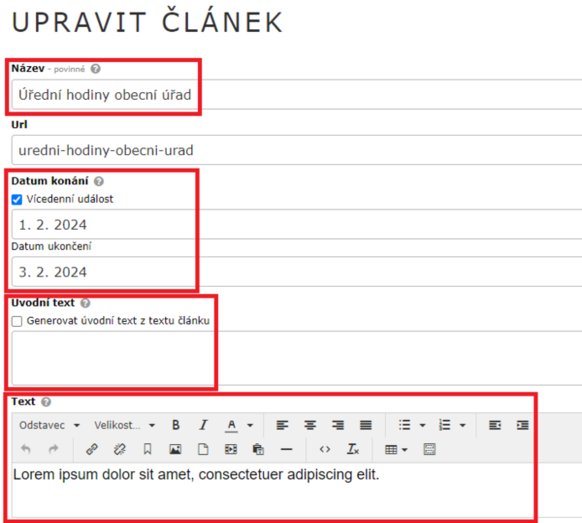 Vložení nové aktuality obr. 2