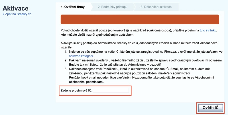 Následně budete vyzváni k vepsání IČO vaší firmy.